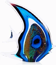DOVDOV Hand Blown Glass Fish Sculpture, Blue and Colored Glass Fish Decorations,
