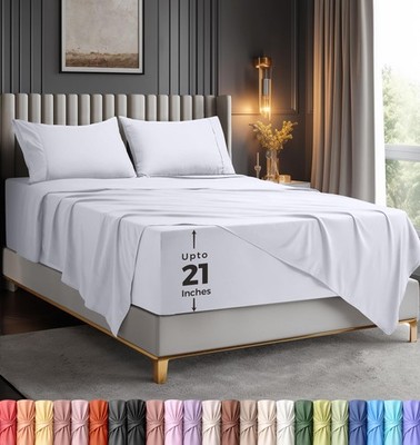 Utopia Bedding King Size Extra Deep Pocket Sheet Set   Fits King, White