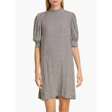 Ganni Gingham Check Print Crepe Mini Dress Size 36 US 2