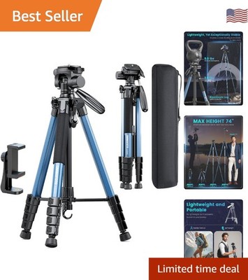 Heavy Duty 74-Inch Aluminum Tripod with 360° Head & Spirit Level - Travel Ready