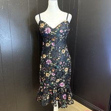 Guess Floral Lace Mermaid Midi Dress Black Cottagecore Coquette Y2K