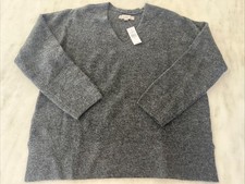 Ann Taylor Loft NEW Oversized Pullover V-Neck Sweater Dark Gray Soft Cozy Sz M
