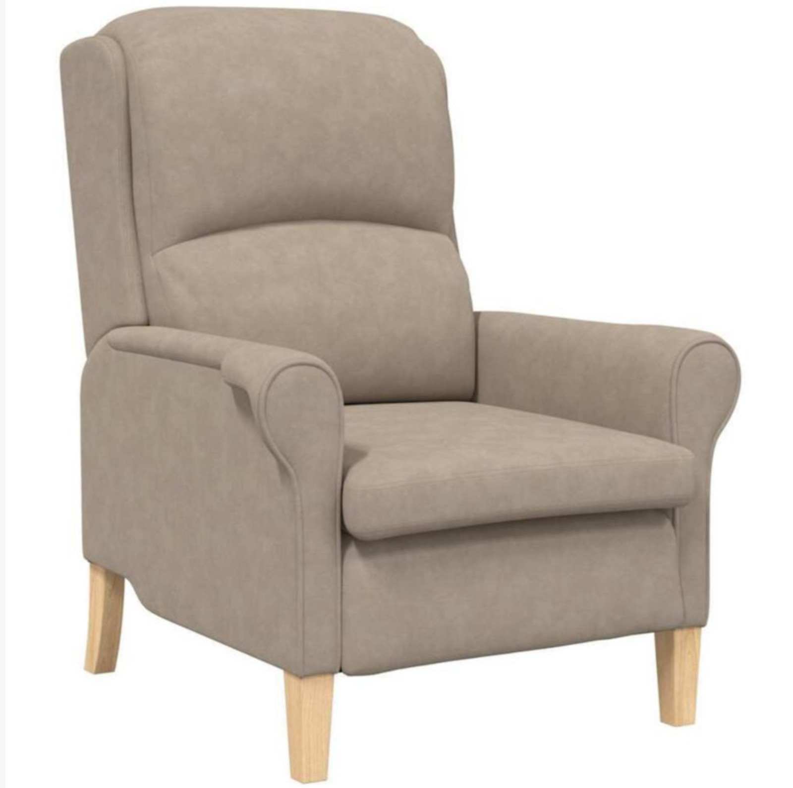 Sessel aus Mikrofaser mit Holzwerkstoff und Schaumstoffpolsterung in Taupe