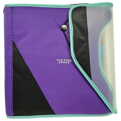 Five Star Zip Side Binder 3 Tab Expanding File Purple Black Teal 3-Ring Binder