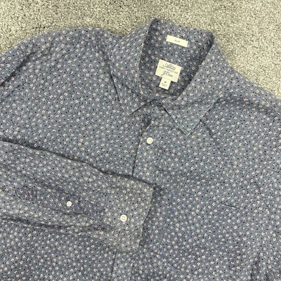 J Crew Shirt Mens Medium Blue Linen Floral Albini Button Down Long Sleeve