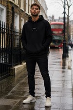 Sonneti London Black Pullover Hoodie Cotton Blend Streetwear Men s Size XL EUC