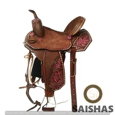 Premium Barrel Racing Western Leather Saddle Set Hand Tooled with Free Tack