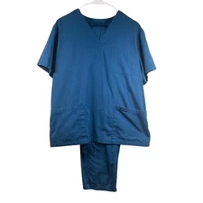 Dagacci Scrubs Set Women Medium Teal Blue 2 Piece Set Stretch Pockets