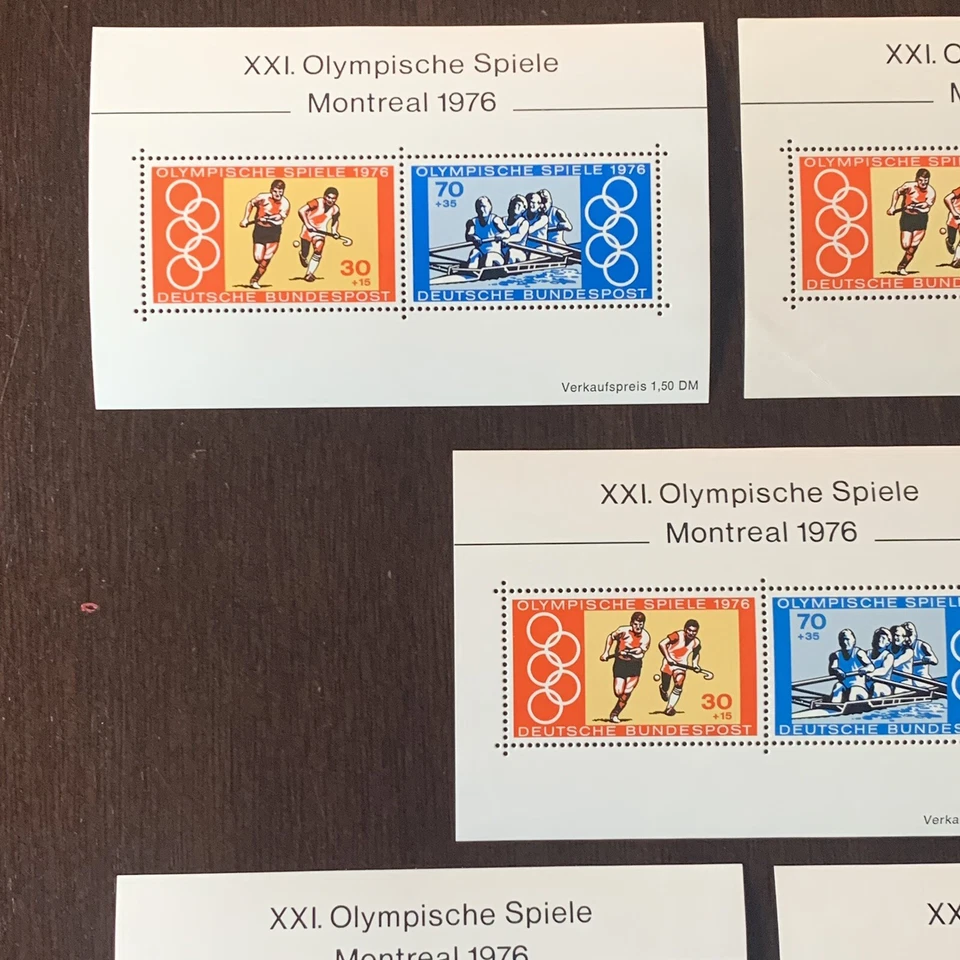 LOTE DE 5 HOJAS DE RECUERDO ALEMANIA 1976 SELLOS REMO SIN USAR Foto 2 de 4