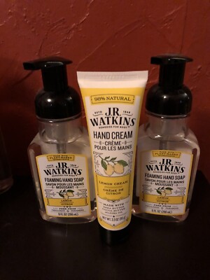 2 Bottles J.R. Watkins FOAMING HAND SOAP Lemon Scent 9 oz & 3.3 oz Hand Cream