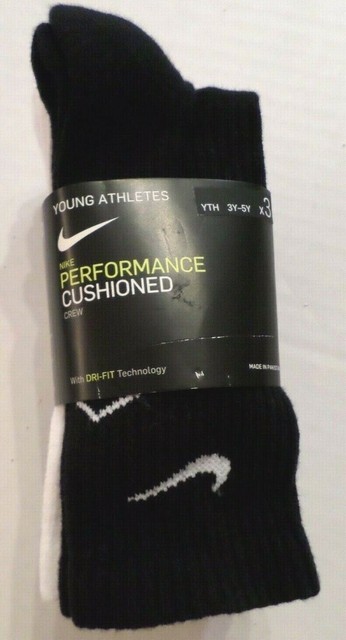 Nike Cushioned Performance Cotton Crew Socks 3 pack,Youth 10C-3Y,3Y-5Y,5Y-7Y