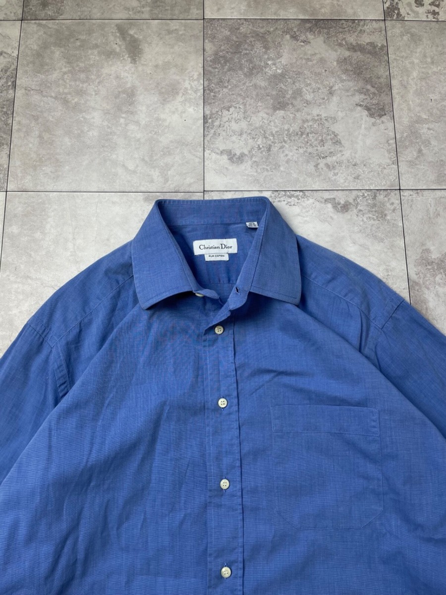 Vintage Christian Dior Button Up Navy Blue Designer Cotton