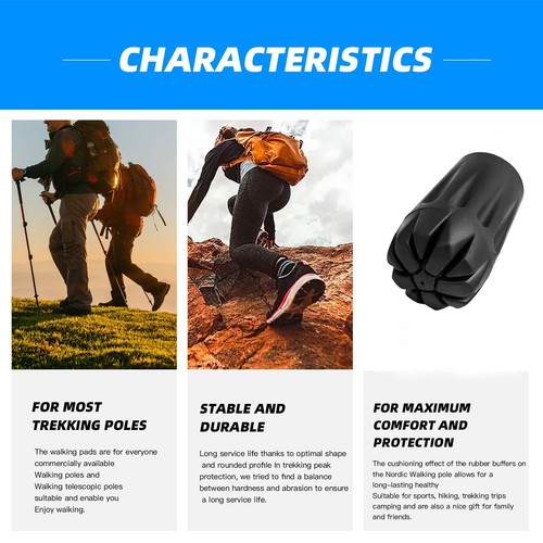 6 Pack Hiking Walking Sticks Rubber Tips Replacement Tips Protectors For Trekkin - Picture 6 of 6