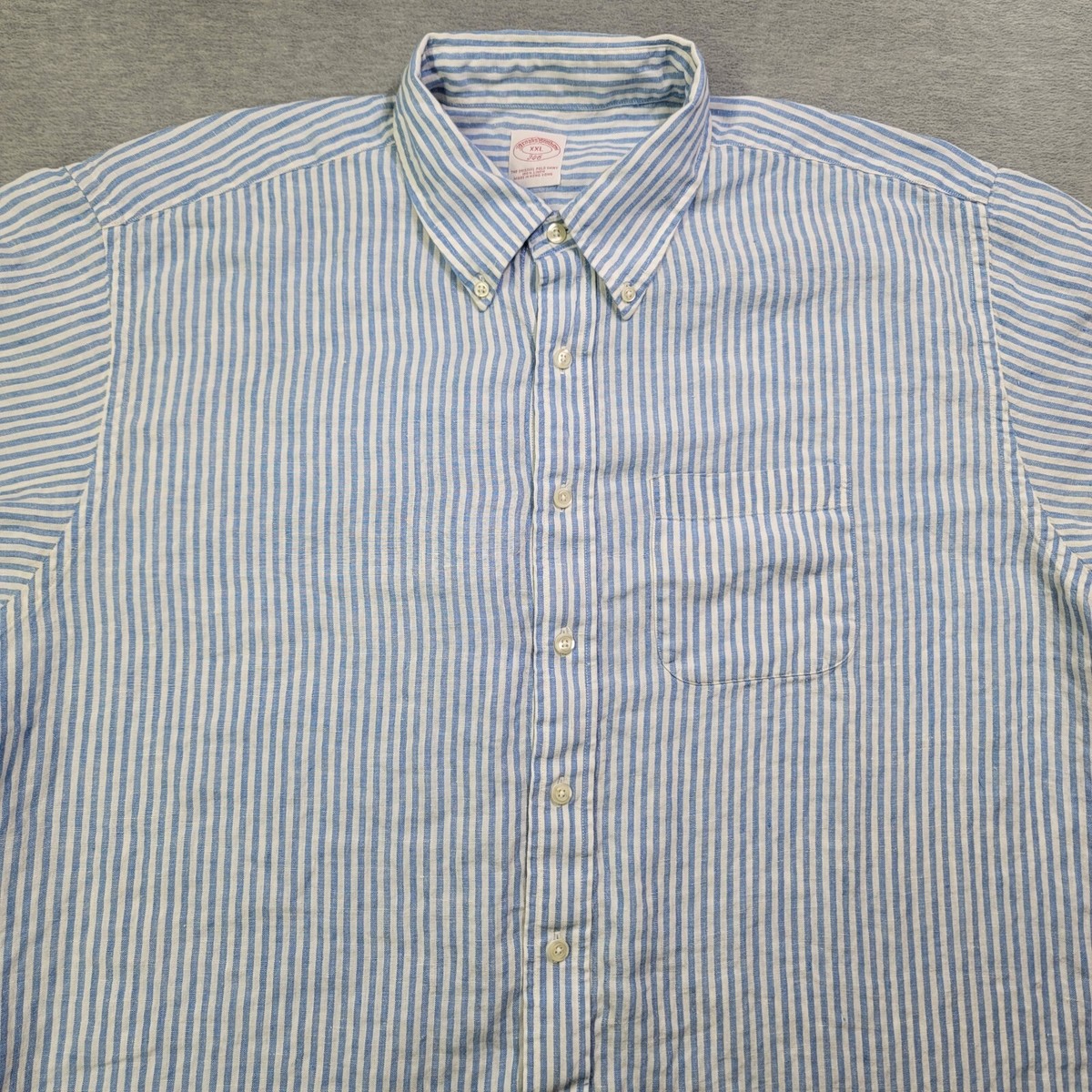Brooks Brothers Shirt Mens 2XL Blue Striped 100% Linen Button Down