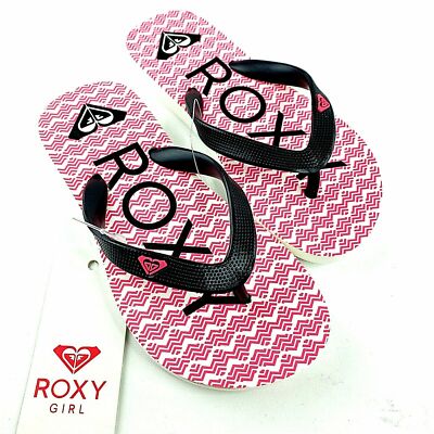 Roxy Girl Jujubee II Flip-Flops Sandals Hot Pink White Chevron Size 12 NEW