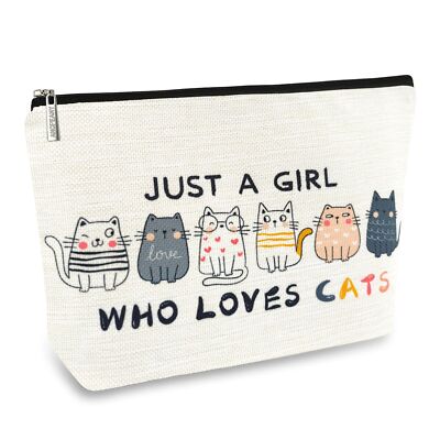 Cat Makeup Bags for Women, Cute Cat Themed Gifts for Girls, Small Cat Lover T...