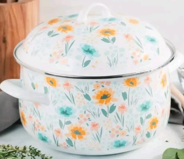 McSunley ~ 6 Quart ~ Floral Dutch Oven ~ Steel w/Enamel Finish ~ 13.25" x 9.5"