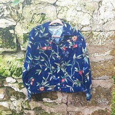 Vintage 1990's Floral Denim Style Button Front Blue Jacket / Coat / Large