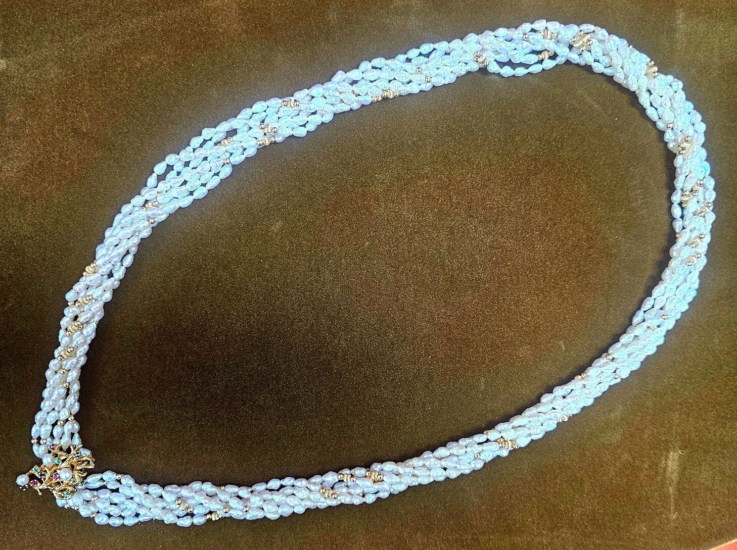 vtg Multi Strand Pearl Emerald Ruby Sapphire 14k … - image 5