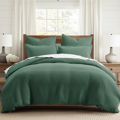 Mills Waffle Forest Green King Duvet Set - Levtex Home