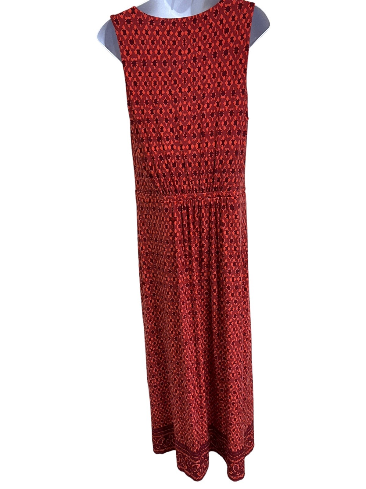 Garnet hill womens large red geometric floral sleeveless maxi dress ebay