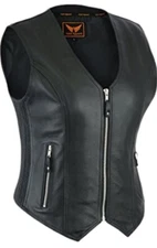 NWT A&H Apparel Women's Biker Classic Leather Motorcycle Vest w/Concealed Pckt