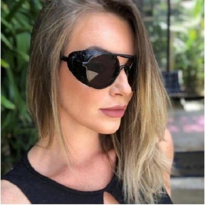 Steampunk Sunglasses Women's Side Shield Round Frame UV400 Potection Lentes New