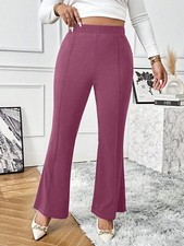 Calvaya Plus Size Women's Solid Color High-Waisted Flared Casual Pants 075