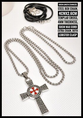2-sided Knights Templar Crusader Cross +2chains, Info/Prayer Guide +bag &more ++