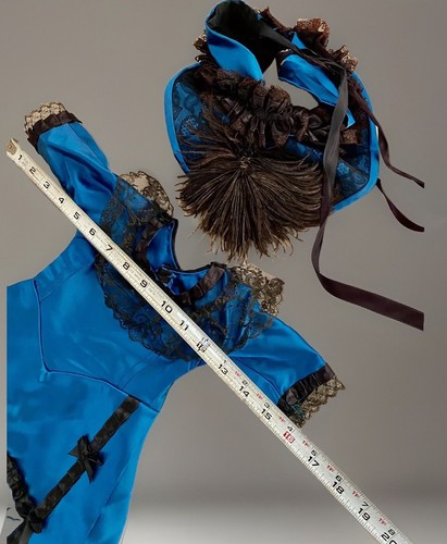 French Doll Silk Dress & Bonnet With Feathers For French Or German Bisque Doll - Picture 5 of 10