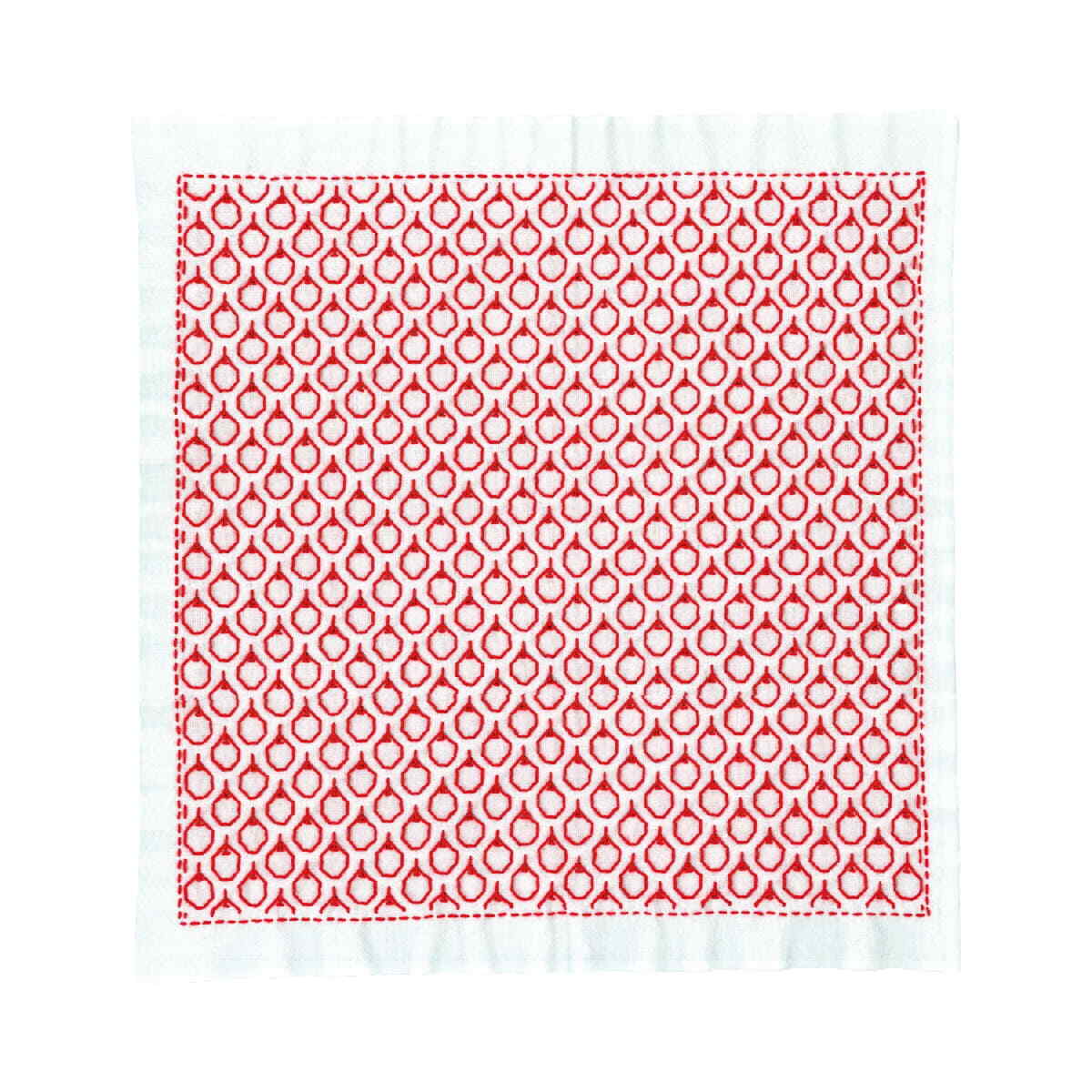 Olympus stamped Hitomezashi Sashiko stitch kit ""Hana Fukin Apples"", 34x34cm, Ori