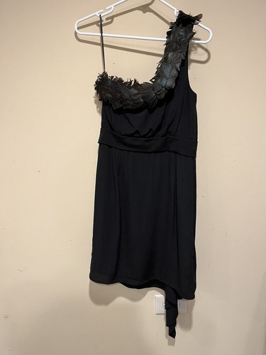 Vestido Negro Halo Pluma Un Hombro Fiesta Cóctel Forrado Negro Talla 6 - Imagen 3 de 14