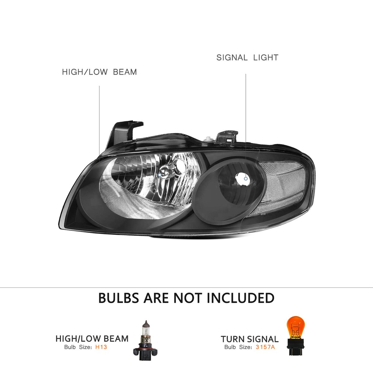 Black Headlights For 2004-2006 Nissan Sentra SE-R – Amber Corners, Halogen, Set Of 2