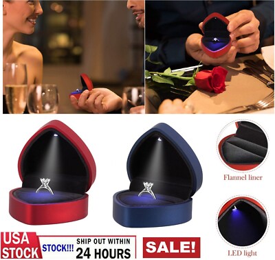 2× Diamond Ring Box LED Light Velvet Jewelry Gift Wedding Proposal Engagement US