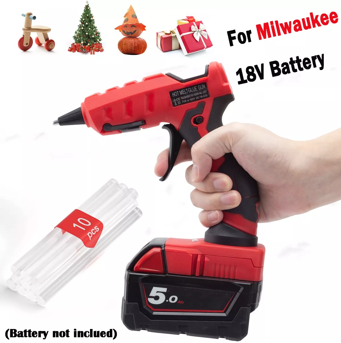 50W Electric Hot Melt Glue Gun for Milwaukee 18V Li-ion Battery