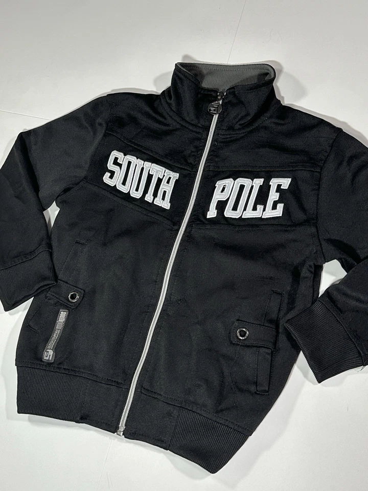 Jaqueta com capuz Southpole estilo Y2K com zíper soletrado preta meninos jovens tamanho pequeno 4 vintage - Imagem 4 de 4