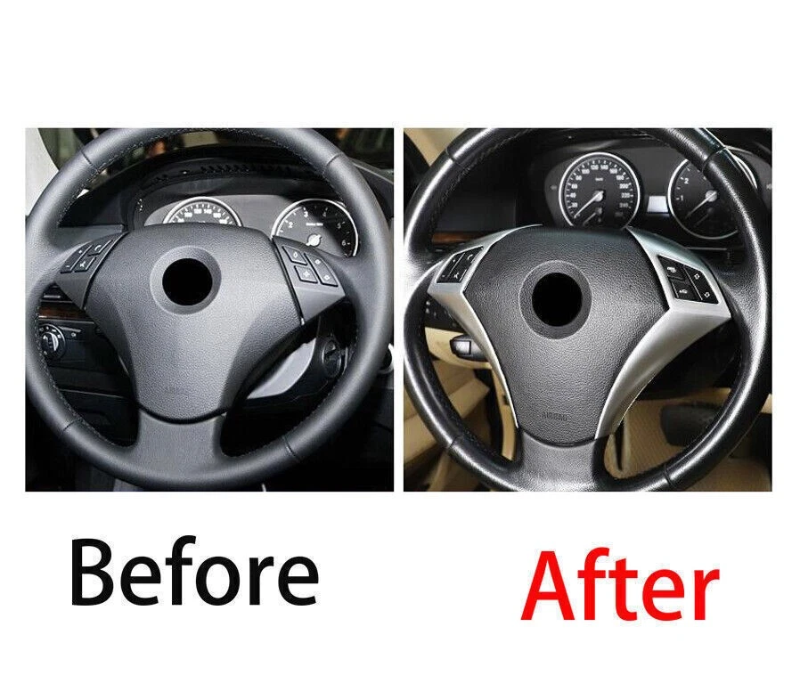 Steering Wheel Button Frame Cover Trim 2004-10 Matte Silver Fit For BMW 5 Series - Изображение 2 из 4