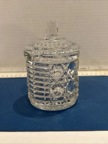 Federal Glass Windsor Sugar Jar with Lid Vintage  Button and Cane Pattern EVC