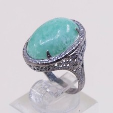 Sz 6, Vtg Thailand Handmade Sterling 925 Filigree W/ Turquoise Statement Ring