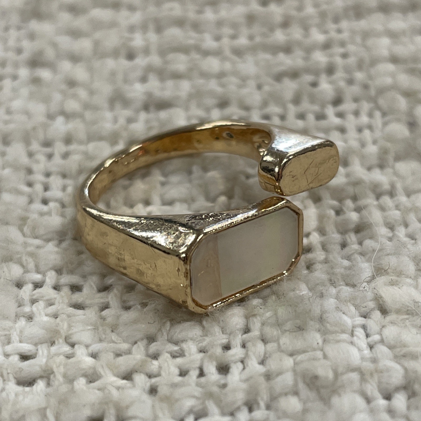 Gold Toned Open Cuff Rectangular Signet Ring Size… - image 1