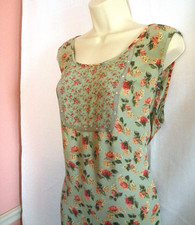 April Cornell Long Dress XL Rayon Soft Green Floral Pockets Dainty Cottagecore