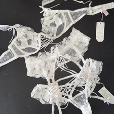For LOVE  LEMONS 34C BRA SET S garter belt thong AMORE lace White heart BRIDAL