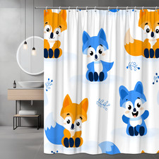 Cute Fox Shower Curtain Blue Orange Cartoon Animal