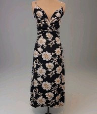 Easily Elevated Black Floral Print Knotted Faux-Wrap Midi Dress Womens Sz L
