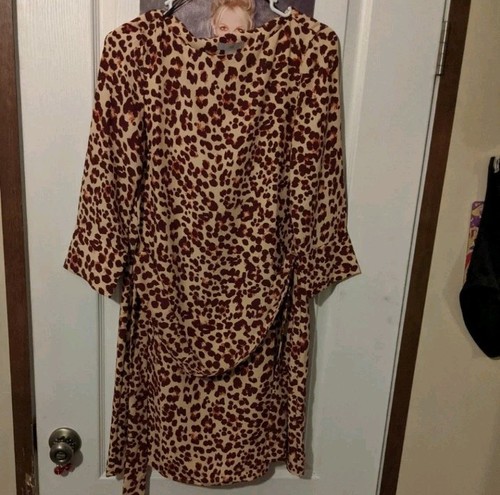 Abito midi H&M rosso bordeaux beige leopardato ghepardo stampa animalier manica a campana 3/4 - Foto 8 di 9