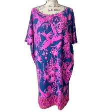 Lilly Pulitzer Women Size L Dress Tropical Kaftan Indigo Night Caw Cover-Up