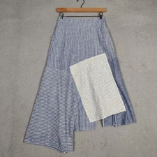 Uniqlo x JW Anderson Maxi Skirt Women's 2 Blue Striped Linen Blend Asymmetrical