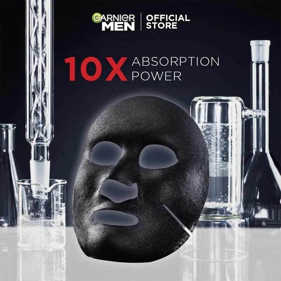 Garnier Hombres Acno Fight XL Mascarilla de Tejido Hombres, 5X Ácido Salicílico y Carbón 22g Foto 4 de 4