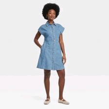 Universal Thread Women's Size Medium Button Denim Flounce Shirtdress New