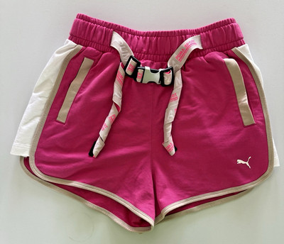 Puma Sport Women's Sweat Shorts Sz. S High Rise Lounge Gym Pink White